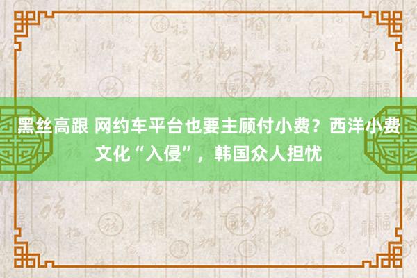 黑丝高跟 网约车平台也要主顾付小费？西洋小费文化“入侵”，韩国众人担忧