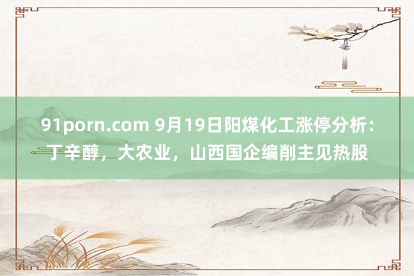 91porn.com 9月19日阳煤化工涨停分析：丁辛醇，大农业，山西国企编削主见热股