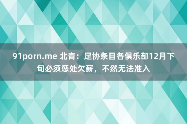 91porn.me 北青：足协条目各俱乐部12月下旬必须惩处欠薪，不然无法准入