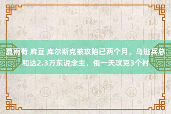 夏雨荷 麻豆 库尔斯克被攻陷已两个月，乌逃兵总和达2.3万东说念主，俄一天攻克3个村