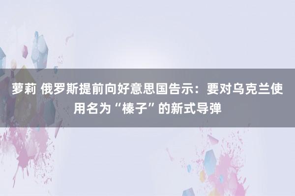 萝莉 俄罗斯提前向好意思国告示：要对乌克兰使用名为“榛子”的新式导弹