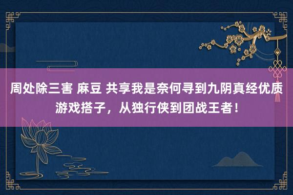 周处除三害 麻豆 共享我是奈何寻到九阴真经优质游戏搭子，从独行侠到团战王者！