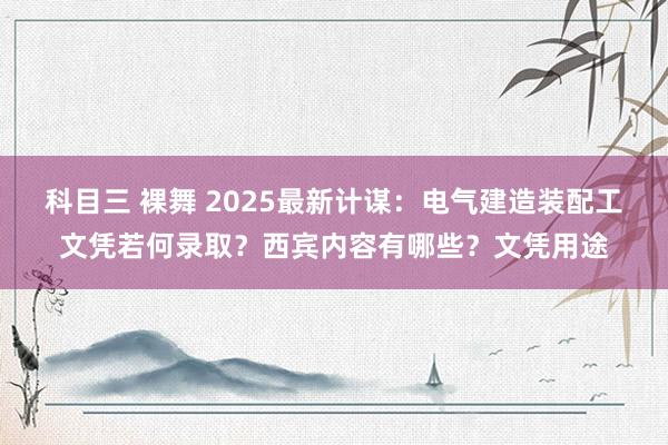 科目三 裸舞 2025最新计谋：电气建造装配工文凭若何录取？西宾内容有哪些？文凭用途