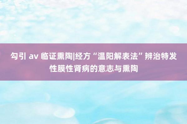 勾引 av 临证熏陶|经方“温阳解表法”辨治特发性膜性肾病的意志与熏陶